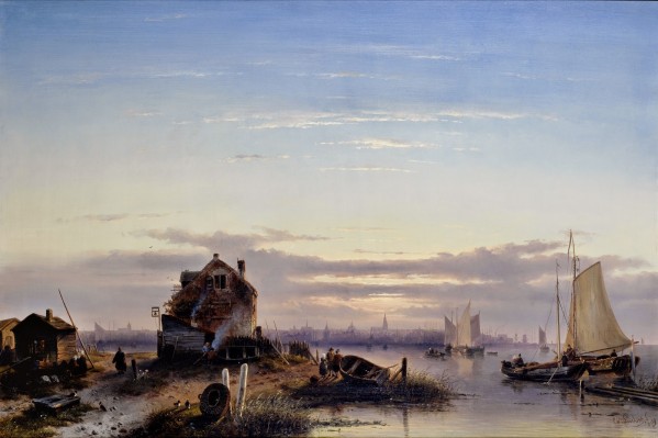 View on the Ij with Amsterdam in the background by Charles Henri Joseph Leickert